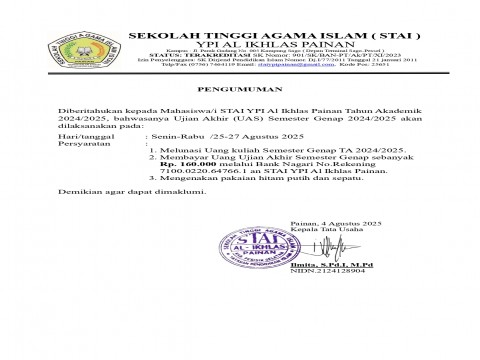 PENGUMUMAN UAS Semester Genap 2024/2025